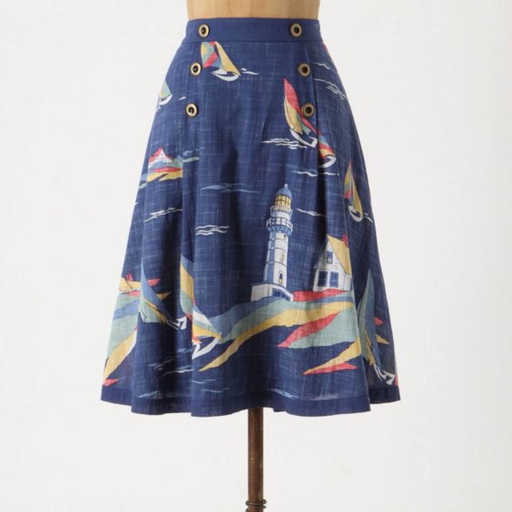 Anthropologie Odille Nautical Blue Skirt